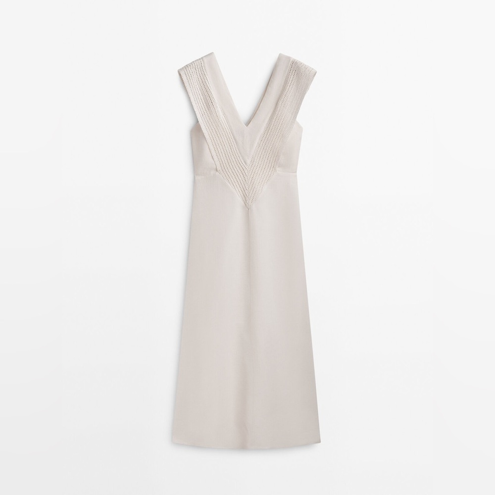 MASSIMO DUTTI size small 
Long Dress With Crochet Detail - White